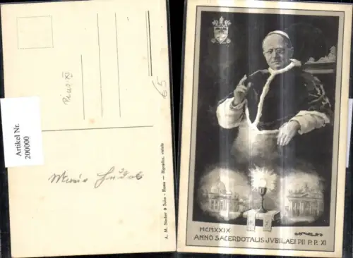 200000,Roma Rom MCMXXIX Anno Sacerdotalis Jvbilaei PII P. P. XI Kelch Portrait