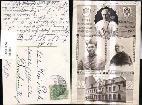 200002,Köln 1909 Internationale Eucharistische Kongress Papst Pius X Kardinal Vannutelli Erzbischof Dr. Fischer