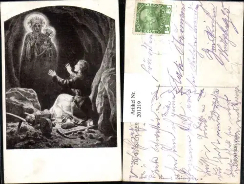 201219,Künstler AK Grottger Religion Vision Madonna m. d. Kinde Krone Frau i. Berghöhle