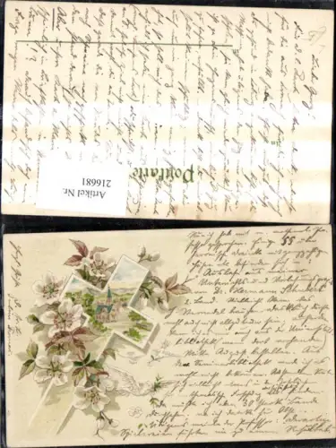 216681,Religion Litho Kreuz Kirche Tauben Blumen