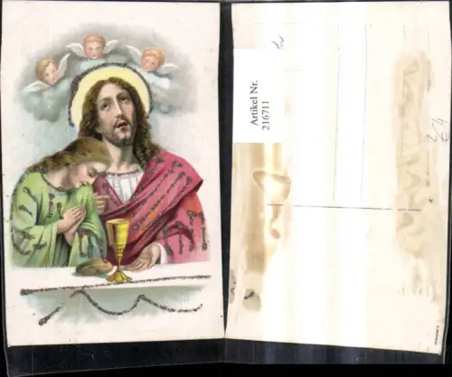 216711,Künstler Litho Jesus Christus Frau Kelch Brot Engel Glitzerverzierung Religion