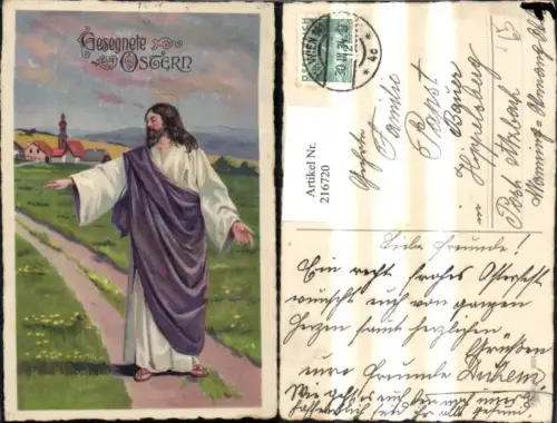 216720,Künstler Ak Jesus Christus Dorf i. Hintergrund Heiligenschein Ostern Religion pub Erika 2024