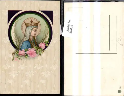 216728,Künstler Ak Maria Krone Heiligenschein Rosen Religion