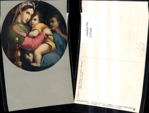 217446,Religion Künstler Ak Nach Raphael v. Unbekannten Künstler Madonna della Sedia