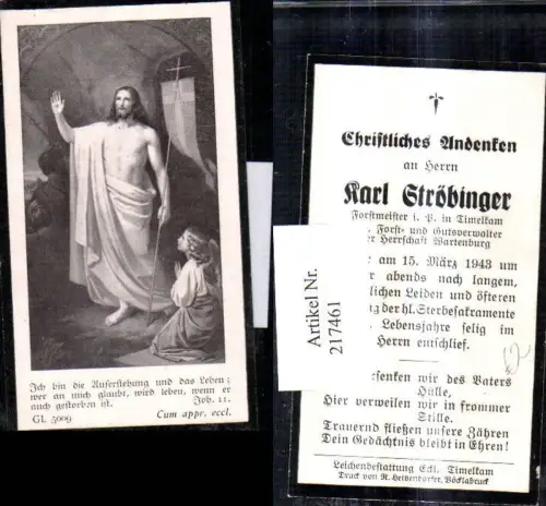 217461,Religion Sterbebild Karl Ströbinger Timelkam