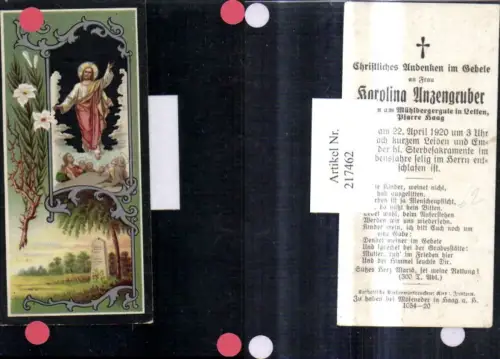217462,Religion Sterbebild Karolina Anzengruber Haag i. Hausruck