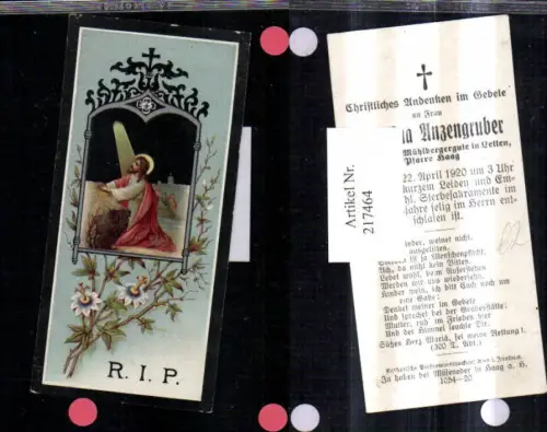 217464,Religion Sterbebild Karolina Anzengruber Haag i. Hausruck