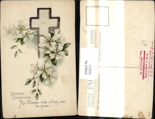 262613,Präge Ak Religion Kreuz Blumen Blüten Easter Greetings Ostern Spruch