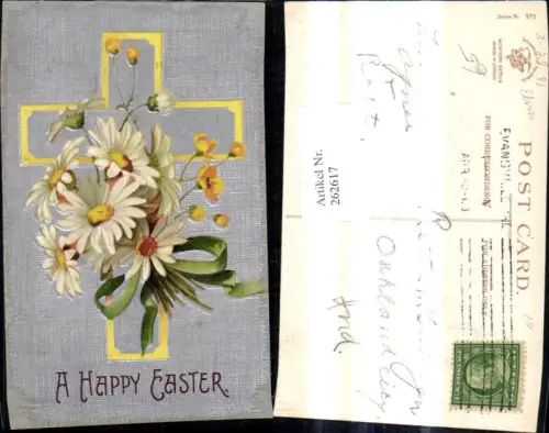 262617,Präge Ak Religion Kreuz Blumen Margeriten A Happy Easter Ostern