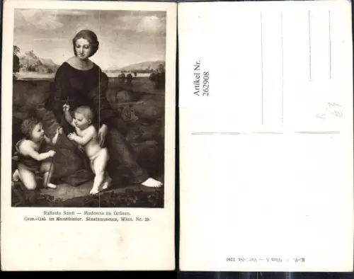 262908,Künstler Ak Raffaelo Santi Madonna im Grünen Frau m. nackte Kinder Kreuz Religion