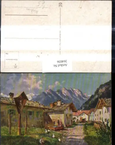 264036,Künstler Ak Wegkreuz Dorfstrasse Religion Landschaft