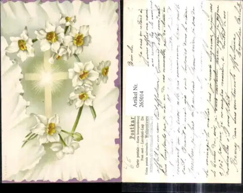 265014,Litho Religion Blumen Narzissen Kreuz Schein Strahen