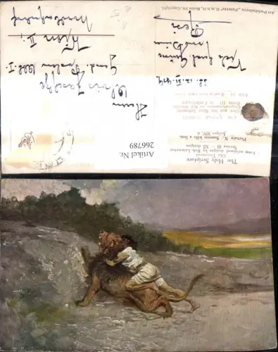 266789,Künstler Ak Rob. Leinweber Old Testament The Holy Scripture Samson kills a lion Löwe Religion