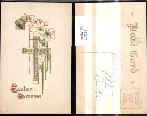 267235,Präge Litho Kreuz Blume Glocke Goldverzierung Ostern Religion