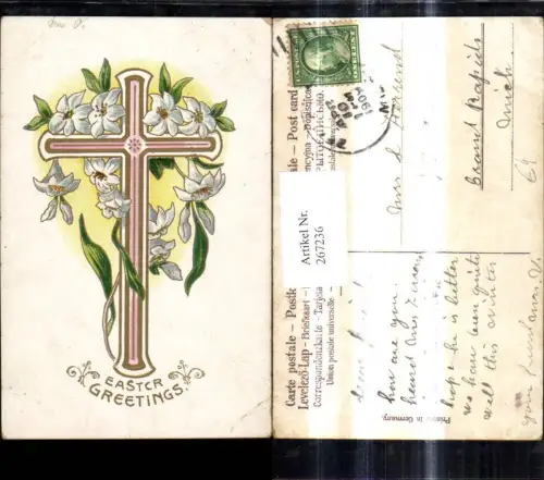 267236,Präge Ak Religion Kreuz Lilien Blumen Goldverzierung Ostern