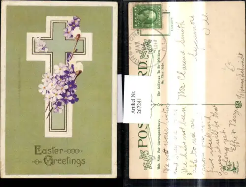 267241,Präge Litho Religion Kreuz Blumen Palmzweig Ostern