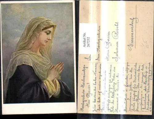 267252,Künstler Ak Religion Heilige Maria b. Gebet Betende Hände Heiligenschein