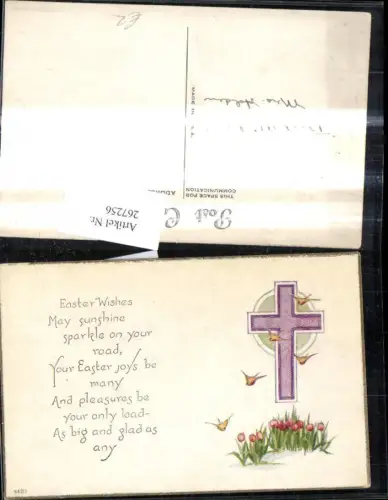 267256,Litho Religion Kreuz Blumen Vögel Spruch Ostern