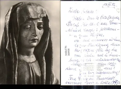 268938,Foto Ak Marienbilder Kopf d. Maria v. einem Vesperbild Eisenach Thüringisches Museum Religion