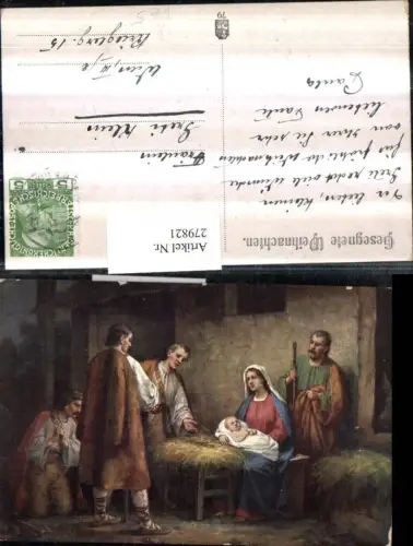 279821,Künstler AK Religion Maria m. Jesuskind Krippe Hirten