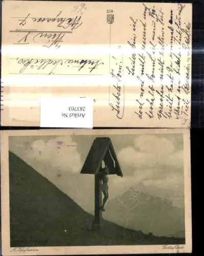 283703,Künstler Ak a. Kaufmann Gottesfriede Kreuz Bergkulisse Religion