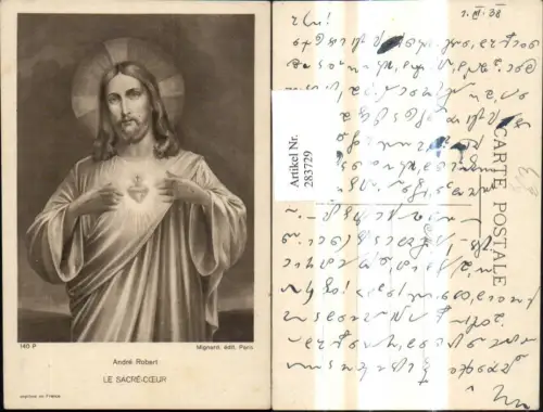 283729,Künstler Ak Andre Robert Le Sacre Coeur Herz Jesu Jesus Heiligenschein Religion