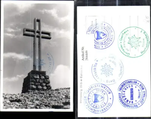 284449,Foto Ak Religion Kreuz Gipfelkreuz Schneeberg Puchberg Stempel Fischerhütte Hengsthütte