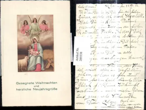 289338,Künstler Ak Maria m. Jesuskind Schaf Engel Weihnachten Religion Passepartout pub Hubert Schleuter Karlsruhe