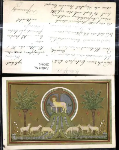 290949,Künstler Ak Religion Lamm Schafe Kreuz Palmen
