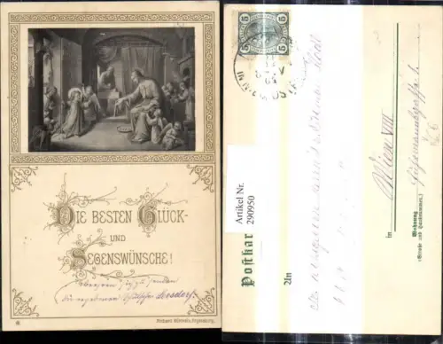 290950,Künstler Ak Religion Heilige Familie Jesuskind Engel Goldschrift pub Richard Kühlwein Regensburg