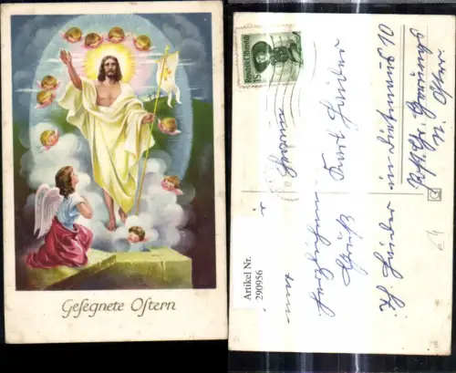 290956,Künstler Ak Religion Jesus m. Kirchenfahne Engel Engelköpfe Gesegnete Ostern