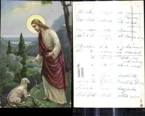 290958,Künstler Ak Religion Jesus m. Lamm Dornenstrauch Heiligenschein