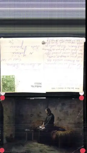 303311,Künstler Ak F. J. Jedlicka Priester schreibt a. Strohbett Religion Mistr Jan Hus ve venzeni 1415