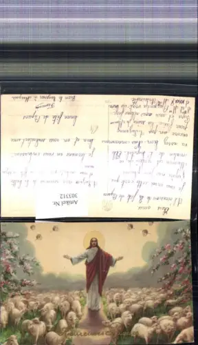303312,Künstler Ak Religion Jesus m. Schafen Schafherde Offene Arme