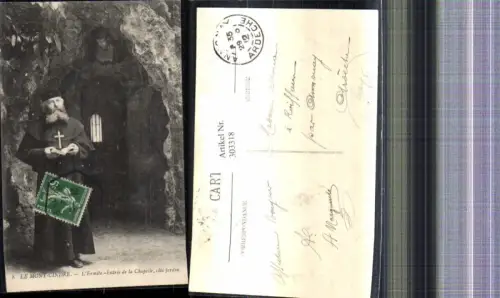 303318,Religion L Ermite Entree de la Chapelle Le Mont Cindre Priester liest Buch Lesen