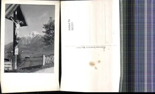 303353,Foto Ak Marterl Wegkreuz Bergkulisse Landschaft Religion