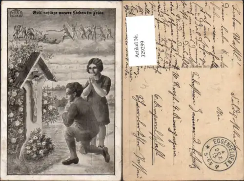 329299,Künstler Ak Gott schütze d. Lieben i. Felde Kinder Gebet Kreuz Religion
