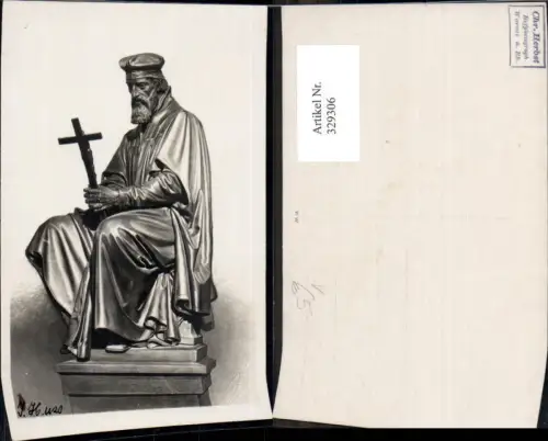 329306,Foto Ak Statue Alter Mann Kreuz Heiliger Religion pub Chr. Herbst Worms