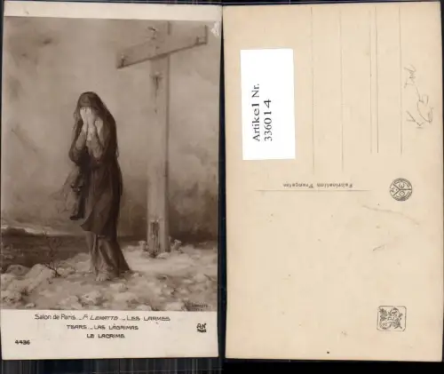 336014,Künstler Ak F. Lematte Les Armes Tears Frau weint Kreuz Trauer Tod Religion pub A. Noyer 4436