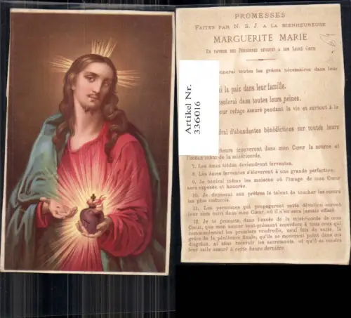 336016,Künstlerkarte Jesus m. Herz Jesu in Hand Religion