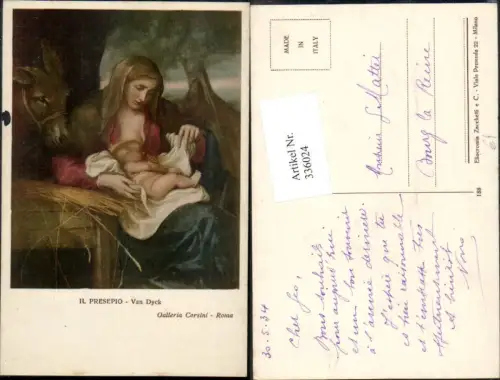 336024,Künstler Ak Van Dyck Il Presepio Maria m. Jesuskind Esel i. Stall Religion