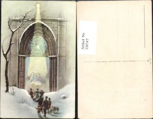 338747,Künstler Ak Religion Jesuskind Stall Bethlehem Stern Jünger Schafe