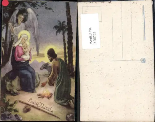338752,Künstler Ak Religion Hl. Familie Jesuskind Esel Lagerfeuer Feuer Engel