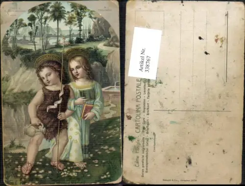 338767,Künstler Ak Religion Gesu e S. Giovannino Kinder Heiligenschein Buch Kreuz