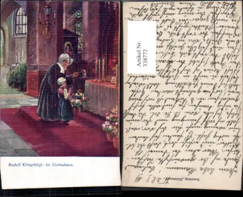 338772,Künstler Ak Rudolf Kingsbögl I Gotteshaus Nonne m. Kind Altar Kirche Religion