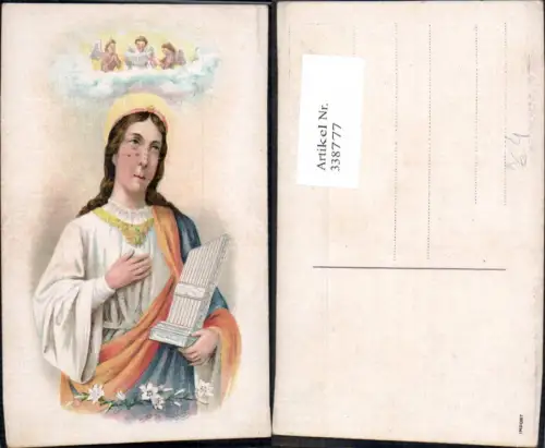 338777,Künstler Ak Religion Jungfrau Heiligenschein Engel Engelschor a. Wolke