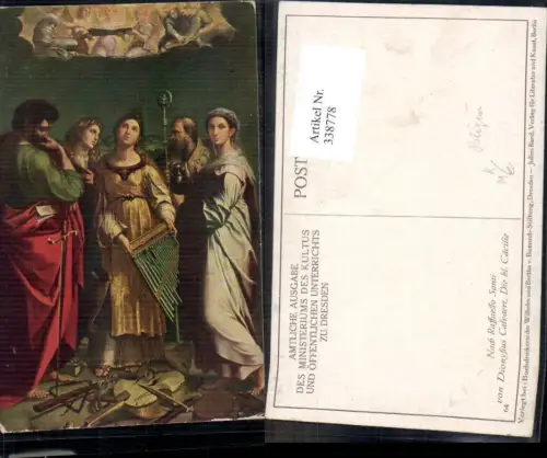 338778,Künstler Ak Nach Raffaello Santi v. Dionysius Calvaert Die Hl. Cäcilie Religion Instrumente