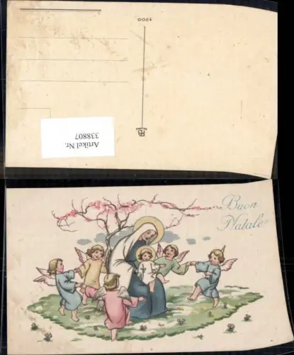 338807,Künstler Ak Religion Jesuskind m. Maria Engel Tanzen Blütenstrauch Buon Natale