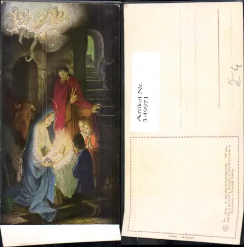 349971,Künstler Ak H. Huber-Sulzemoos Weihnacht H. Familie Krippe Jesuskind Engel Religion