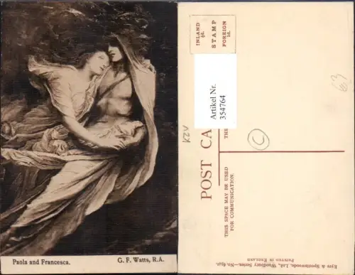 354764,Künstler Ak G. F. Watts Paola and Francesca Religion